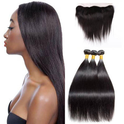 Malaysian 3 bundles with 13x4 frontal straight hair - zsfwigs