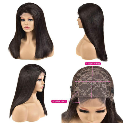 150% Density Brazilian 4x4 lace closure with wig straight human hair - zsfwigs