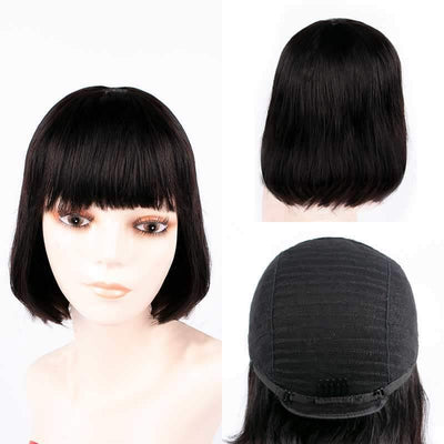 Brazilian glueless bob style remy human hair wig with bangs - zsfwigs