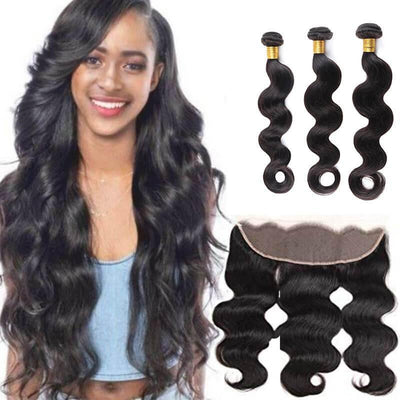 Indian hair body wave 3 bundles with frontal deals - zsfwigs