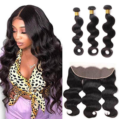 Body wave Brazilian virgin remy 3 bundles with 13x4 frontal - zsfwigs