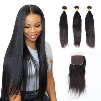 Brazilian remy hair 3 bundles with 4x4 lace closure 4pcs/lot - zsfwigs