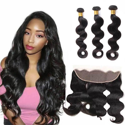 Malaysian highlighted three bundles with 13x4 frontal body wave - zsfwigs