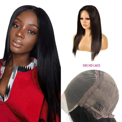 New Arrival Brazilian 5x5 HD human hair lace closure wig straight hair - zsfwigs